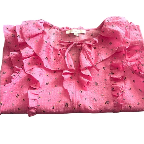 Loft Garden Ruffle tie neck shell-Medium - Picture 2 of 6